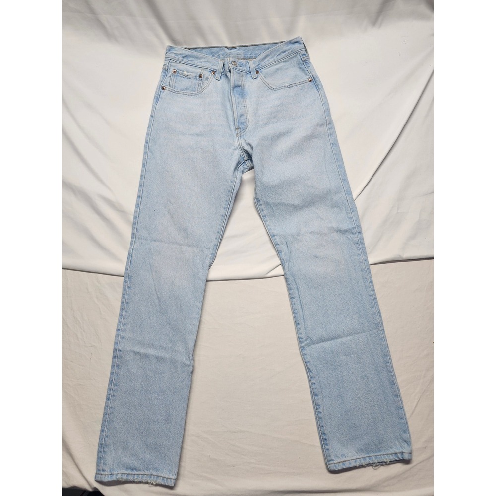 Levis 501 Original Fit Jeans Light Wash Straight Leg Denim Blue Mens 32x31 - Picture 3 of 11